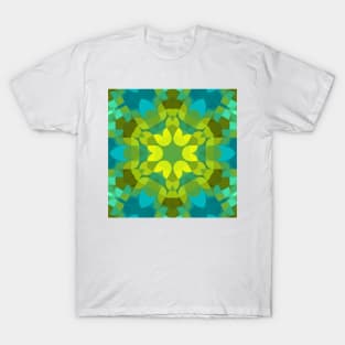 Retro Mandala Flower Green Yellow and Blue T-Shirt